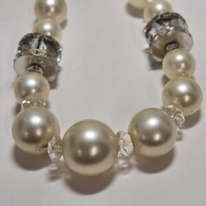 Vintage Coro Faux Pearl and Crystal Necklace Silver Hook Clasp Classic Luxury